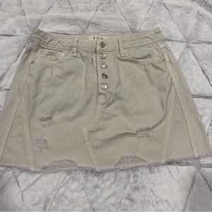 Free People Skirt Womens Size 29 Beige Distressed Denim Button Fly Fray Hem